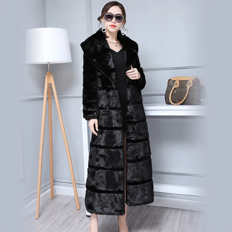 Новая зимняя элегантная женская тонкая искусственная норковая шуба модная