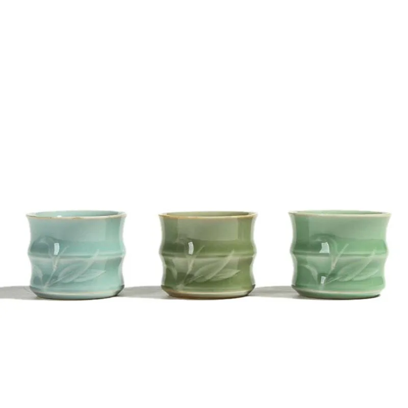 2 шт./компл. чайная чашка ручной работы из селадона с бамбуковым узором кунгфу