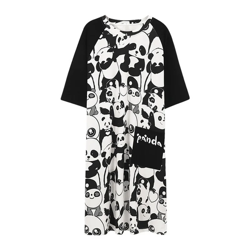 

Cotton Sleep Dress Panda Kawaii Print Nighties for Women Girls Sleepwear Femme Summer Cute Cartoon Nightgown Short Sleeve Ladies