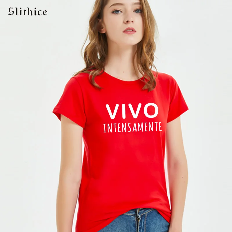 VIVO INTENSAMENTE LIVE интенсивно испанский с буквенным принтом Футболка Топ Женская
