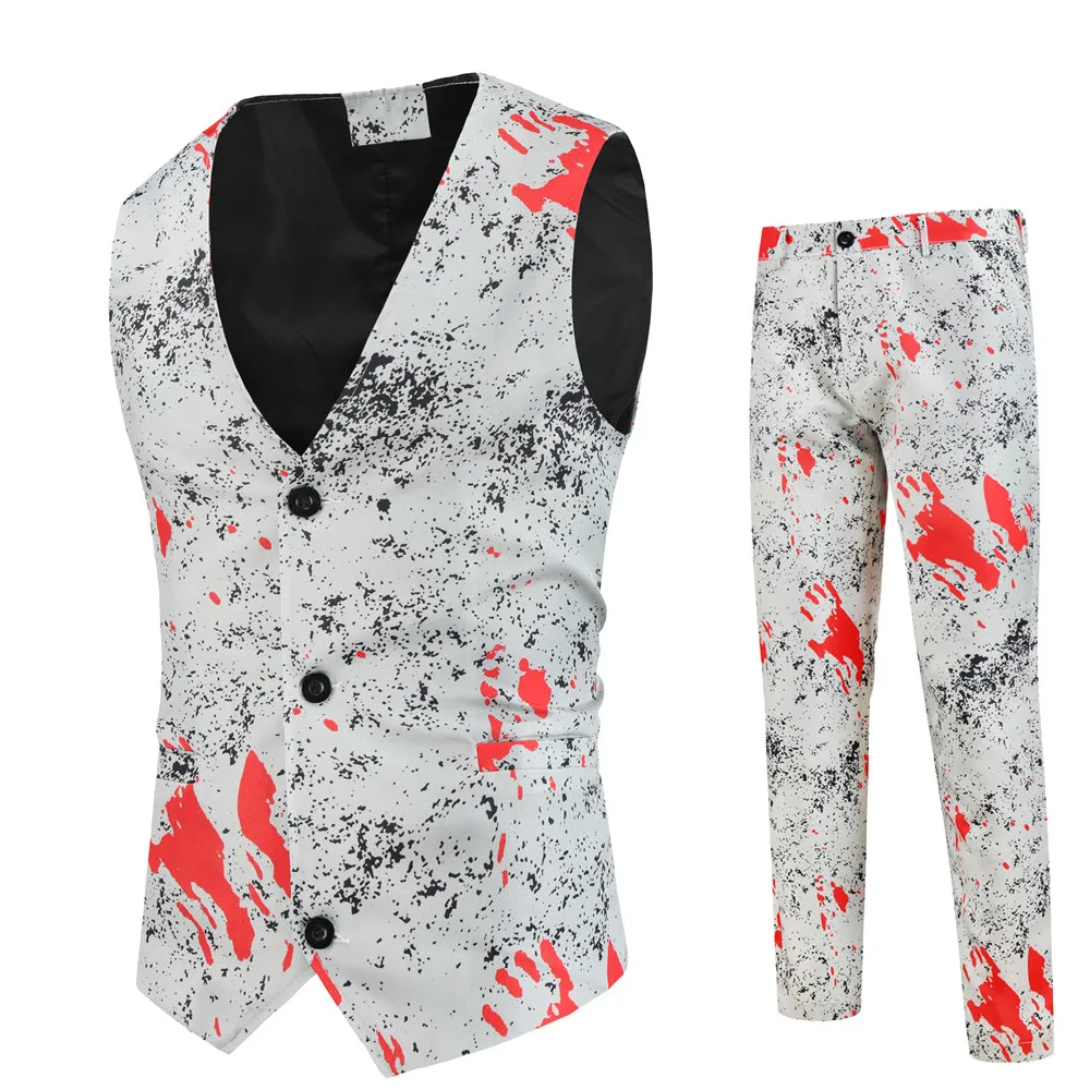 

Новинка 2020, мужские повседневные Винтажные белые облегающие костюмы с цветочным принтом и жилетом для брюк, женское платье размером 4XL, кост...