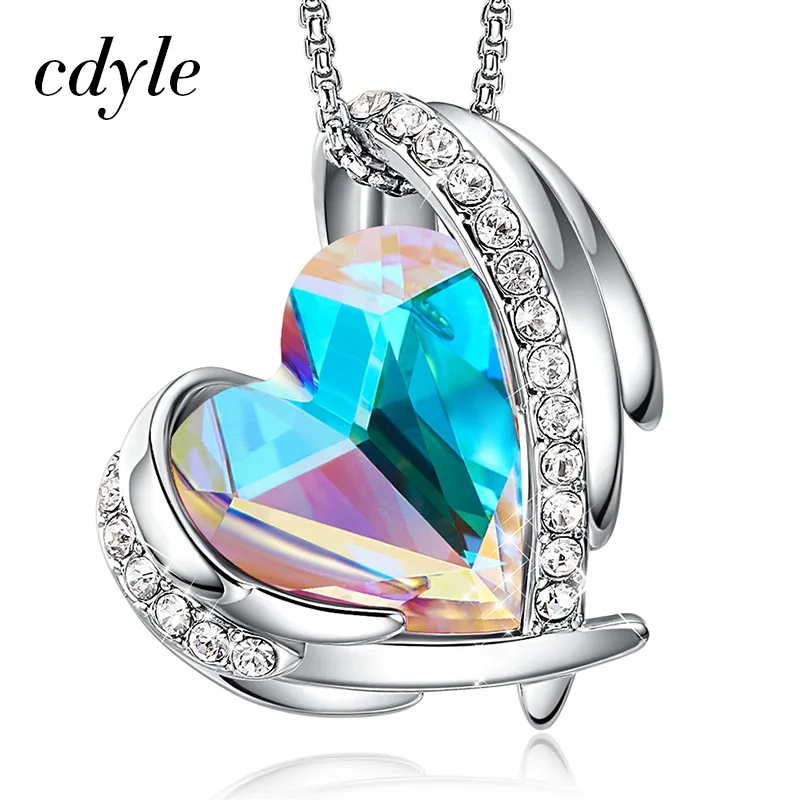Cdyle, классика, 12 цветов, Крыло ангела, розовое хрустальное сердце, горка, подвеска, ожерелья с блестящим цирконием для женщин, вечерние, аксессуары - Окраска металла: AB Color N1751F-S
