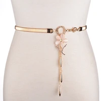 maikun womens belt fashion all match elastic rhinestone details flower belt with chain for dress