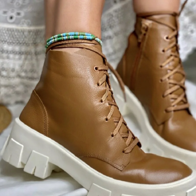 

Women's Martin Boots Genuine Leather 2021 New Autumn Lace-up Motorcycle Boots British Style Women's Ankle Boots Botas Mujers