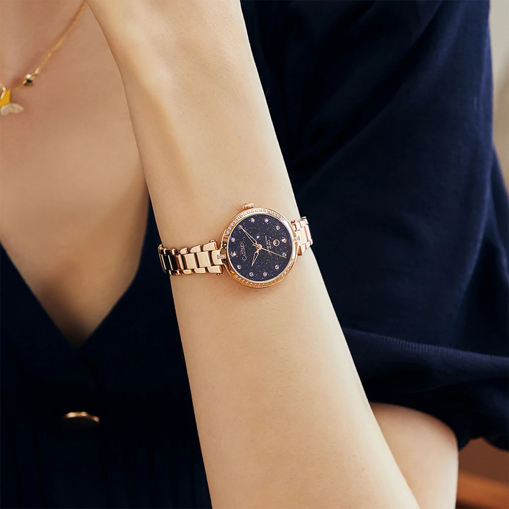 Часы женские из 18 каратного золота со стразами и кварцевым механизмом|Женские