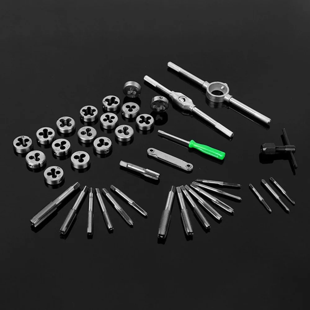 

40pcs Tap Die Set M3-M12 Screw Thread Metric Taps Wrench Dies DIY kit Wrench Screw Threading Hand Tools Alloy Metal with Bag