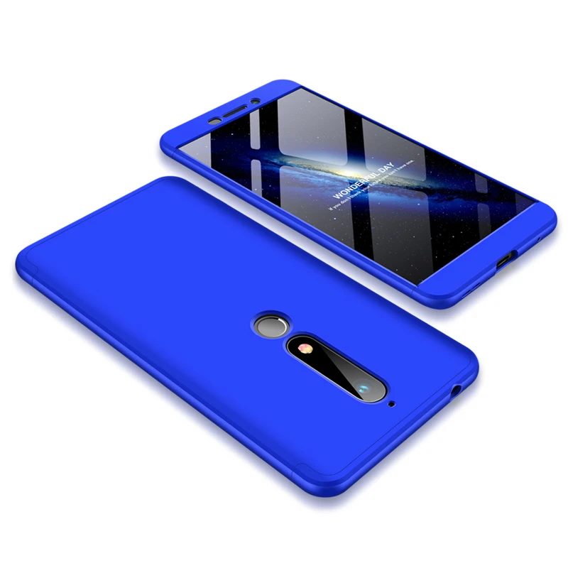 2 Для Nokia 6,1 TA 1043 чехол цветной 360 градусов защищенный полный корпус матовый чехол для Nokia 6 TA-1043 с защитным стеклом - Цвет: 2