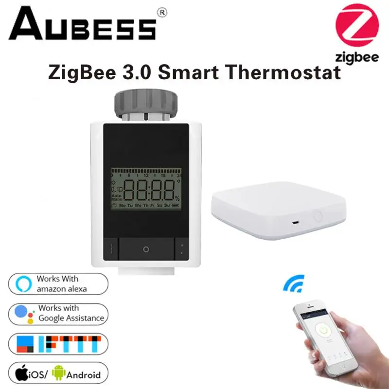 

Aubess ZigBee3.0 Smart Radiator Actuator Programmable Thermostatic Radiator Valve Temperature Controller Voice Control Via Alexa