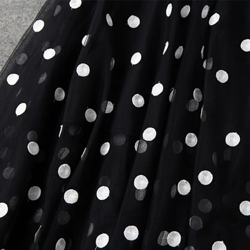 

1 yard Black Mesh Embroidery Swiss Dots lace fabric Large polka dot lace for costume, skirt, ball gown, Prom Dress