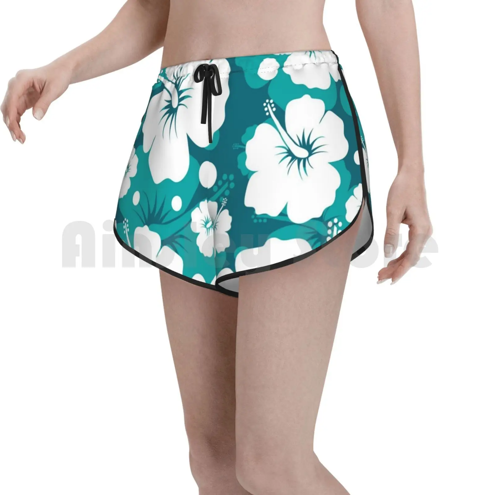 

Гавайский Aqua гибискус Цветочный Плавание шорты быстросохнущая Для женщин пляжные шорты зеленого цвета Аква принт гибискуса китайская Роза...