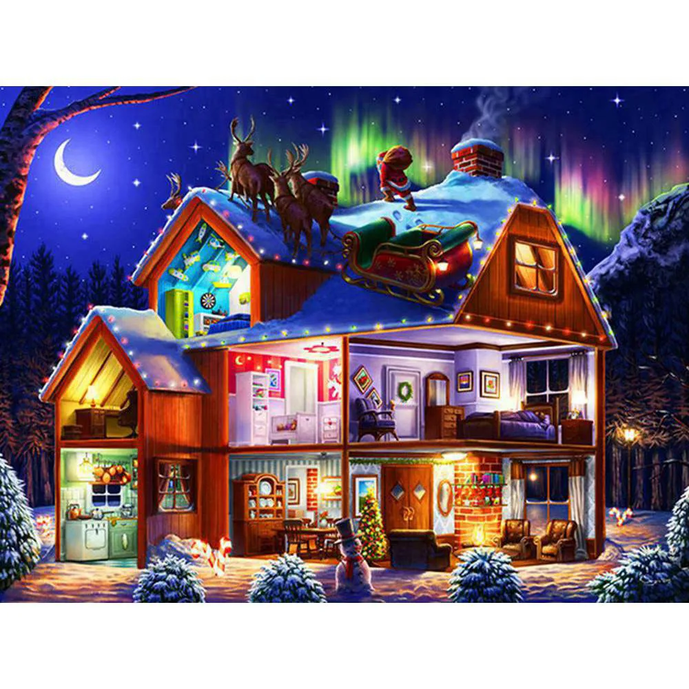 Рождественский дом SNA красивый природный пейзаж ночью алмазная живопись с тремя
