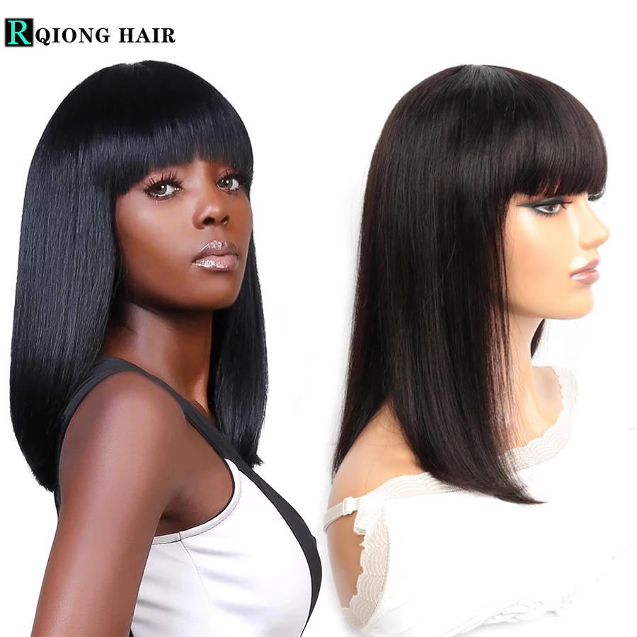 

Bone Straight Bob Human Hair Wigs With Bangs Short Brazilian Human Hair Bob Wigs For Woman Full Machine Perruque Cheveux Humain