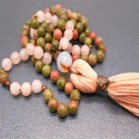 8mm epidote pink crystal gemstone 108 beads mala necklace healing fancy wristband meditation lucky wrist monk bless pray