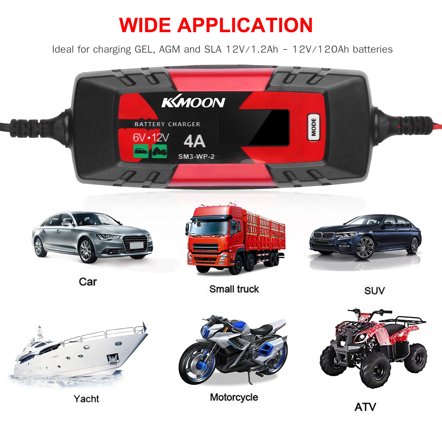 Зарядное устройство KKmoon для автомобильного аккумулятора зарядное аккумуляторов