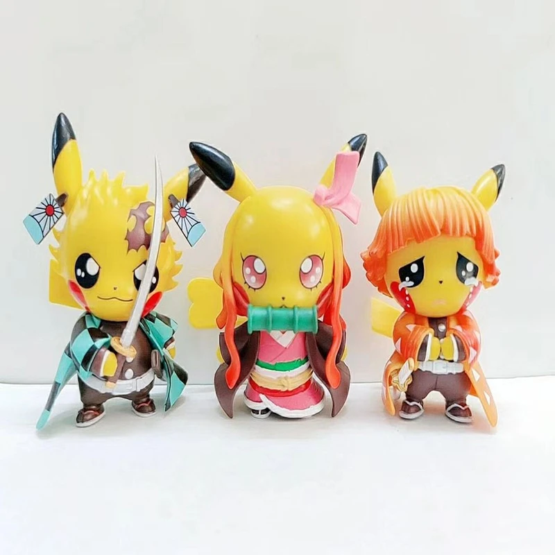 

10Cm Pokemon Anime Pikachu Figure Pvc Kawaii Pikachu Cos Demon Slayer Action Collecting Model Decorations Doll Children's Gifts