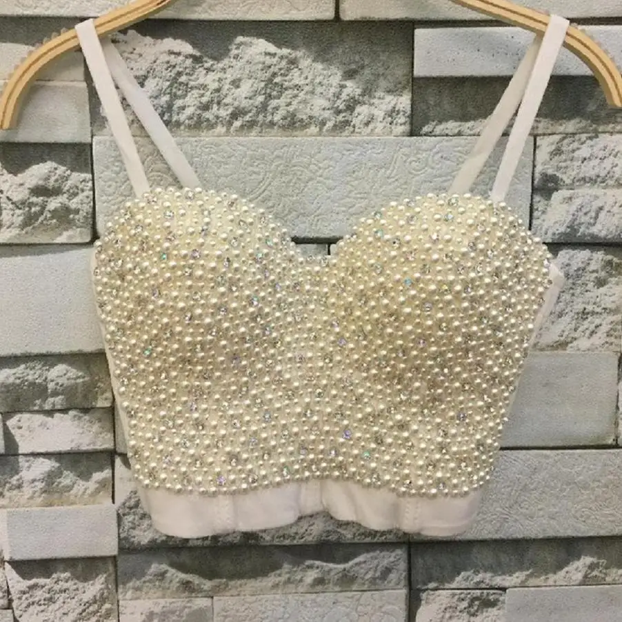

Высококачественные Hand-Made жемчуг драгоценный камень алмаз Bralet Для женщин Бюстгальтер Бюстье Обрезанные топ, жилет размера плюс w1165