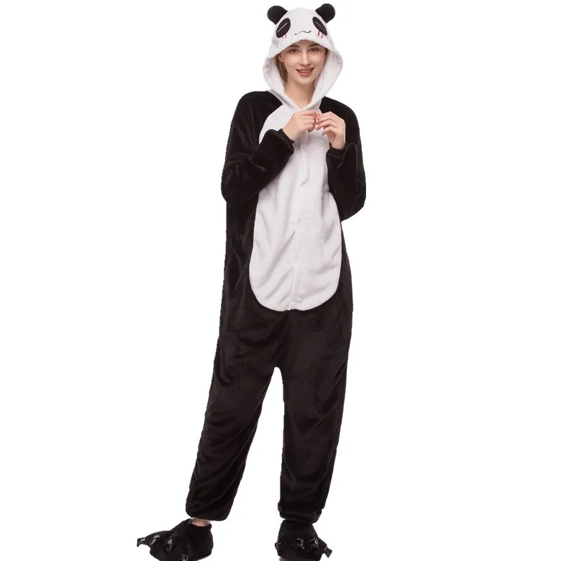 Cute Cartoon Animal Panda Pajamas Winter Flannel Warm One-Piece Pajamas Adult Unisex Cosplay Onesies Christmas Halloween Costume