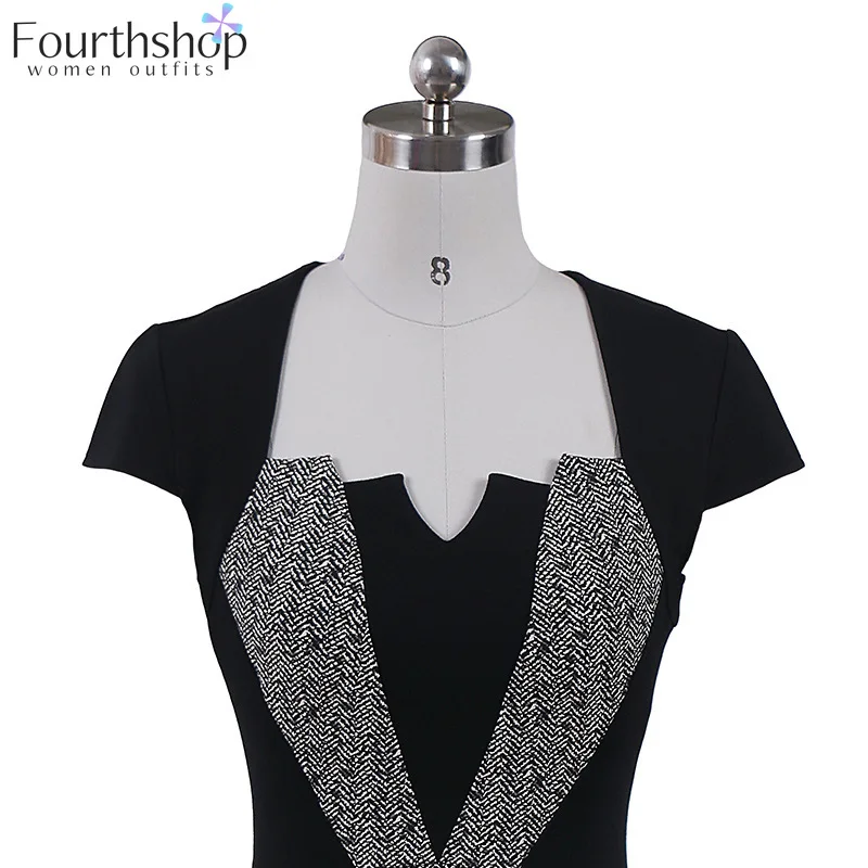 Слитный женский костюм с контрастным платьем в стиле пэчворк для работы деловой