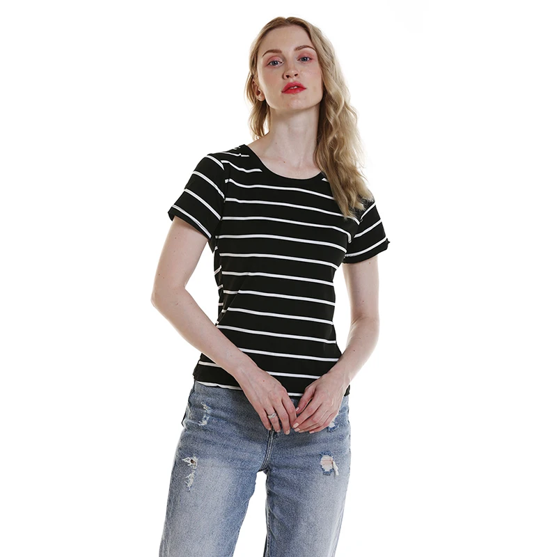 Женская Повседневная футболка в полоску свободный Хлопковый пуловер с коротким
