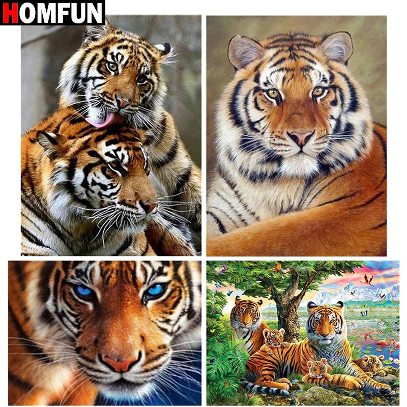 

Алмазная 5D Вышивка HOMFUN, картина «животное, Тигр», полная выкладка, круглые, квадратные, для творчества, домашний декор, подарок