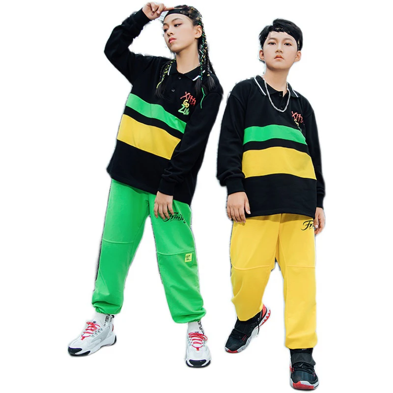 

Children Hip Hop Dancing Clothes Long Sleeve Shirts Loose Hiphop Pants Jazz Street Dance Costumes Performance Stage Wear DN6801