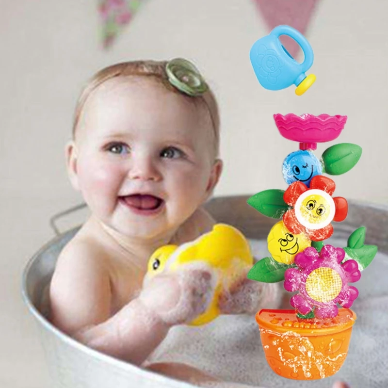 

Cute Flowering Bath Toys Water Fall Station Garden Squirter Toy with Cups Watering Wall-Mounted Bathroom Shower for Kids