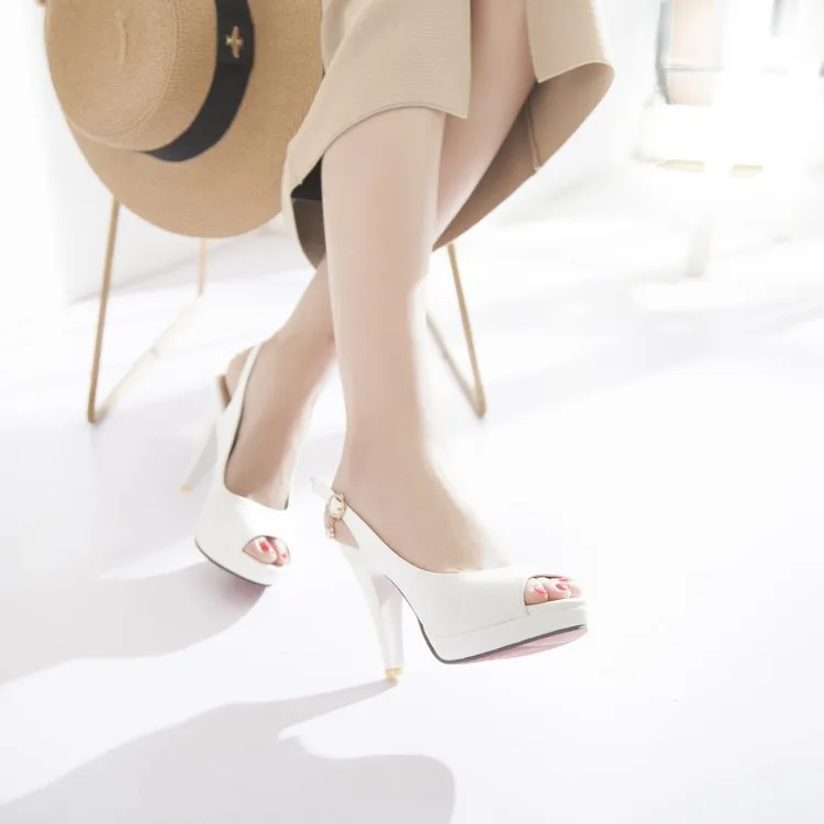 Сандалии женские на высоком каблуке Босоножки с открытым носком и застежкой