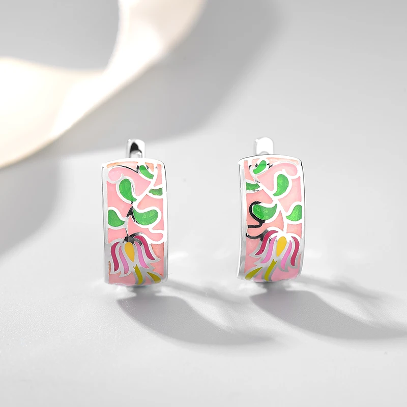 

Full of spring breath Fashion like flower pattern 925 Sterling Silver DIY pink Enamel fine Ear clip Party Jewelry