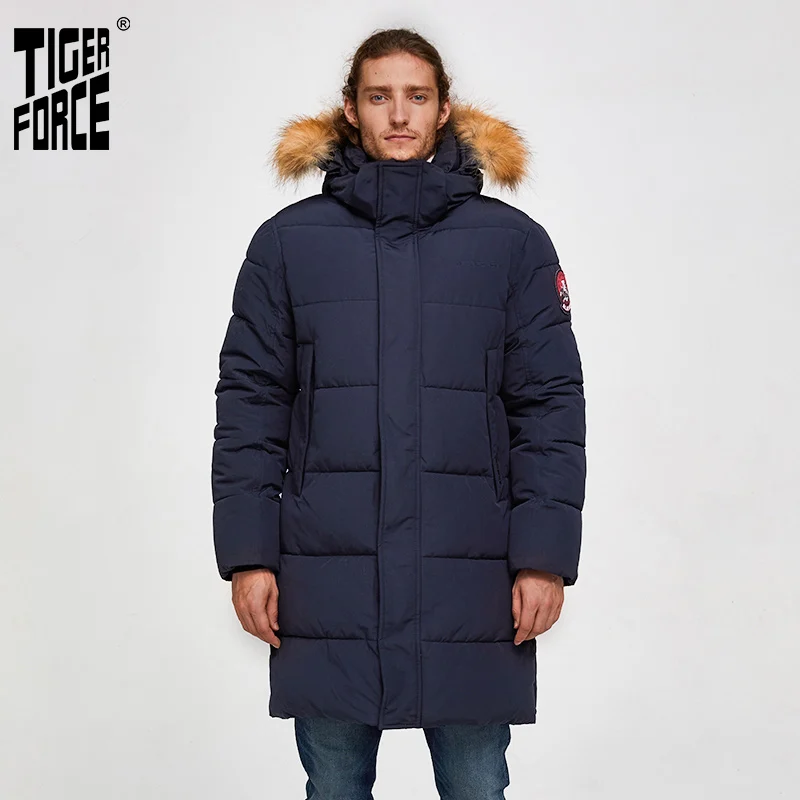 

TIGER FORCE Men Parka Winter Jacket Men Long Alaska Jacket Coat Raccoon Fur Hood Winter Male Jacket Thick Waterproof Outwear