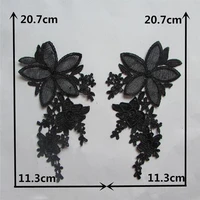 hot sale cotton black flower lace collar 3d fabric trim ribbon diy embroidery dubai applique sewing wedding neckline cloth decor