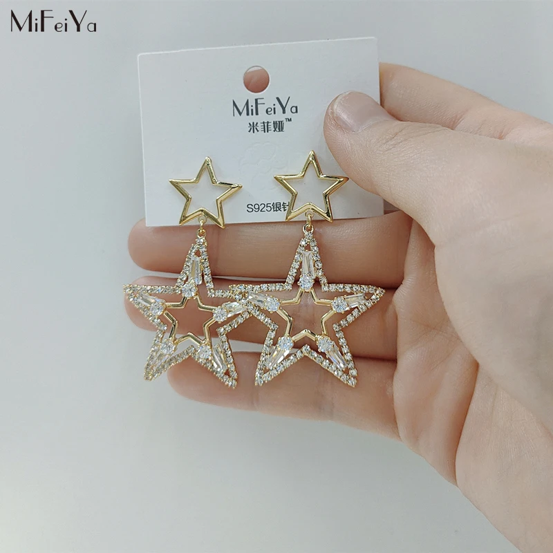 

MFY earrings female simple hollow multi-layer stitching five-pointed star inlaid with diamond earrings fashion girl earrings hot