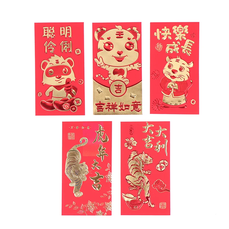 

6Pcs/Set 2022 Year Of The Tiger New Year Red Envelope Traditional Chinese Spring Festival Hongbao For Lucky Money новый год 2022