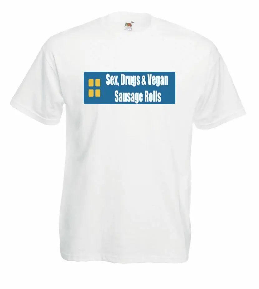 Унисекс белый секс лекарств веганская колбаса рулонов футболка пародия|Мужские