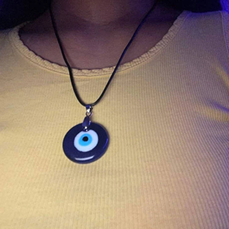 Trendy Demon Eye Necklace European and American Wax Rope Turkey Blue Eye Round Drop Shape Necklace for Women images - 6
