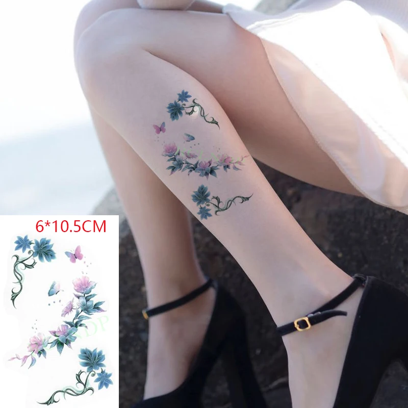 

Waterproof Temporary Tattoo Sticker ins Pink green flower vine butterfly Body Art flash tatoo fake tatto for Women Men