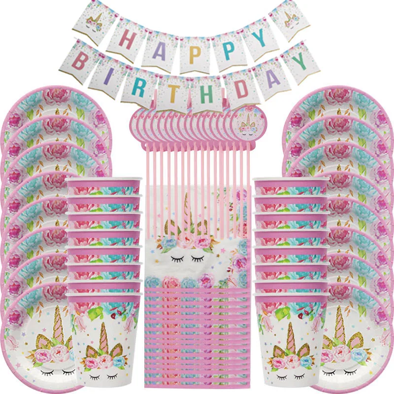 

Unicorn Birthday Party Decor Cake Stand Paper Plates Balloon Disposable Tableware set Baby Shower Girl Birthday Party Supplies