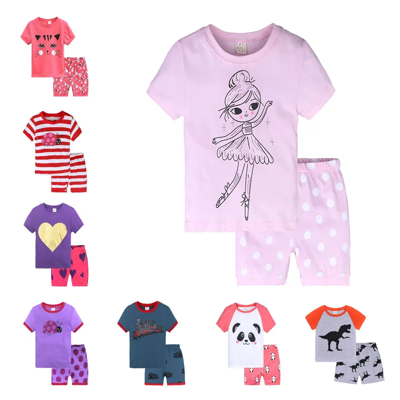 Летние пижамы для мальчиков и девочек с рисунком динозавра Комплекты одежды