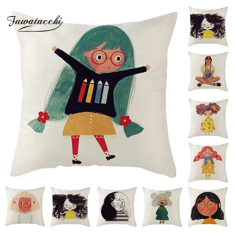 Льняная наволочка для подушки Fuwatacchi с мультяшным рисунком симпатичная домашнего
