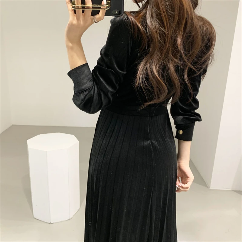 hzirip 2021 retro palace style velvet office lady sexy slim elegant ol work wear fashion chic high waist women long dresses free global shipping