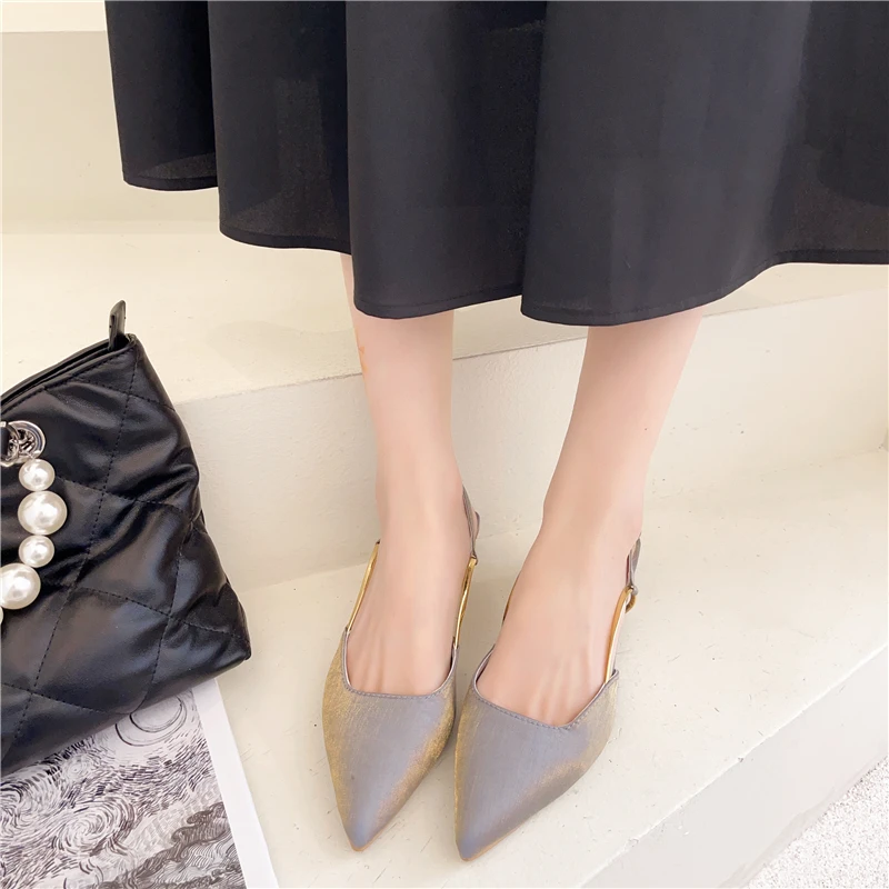 

Closed Toe Sandals Med 2021 Women's Suit Female Beige Ladies Shoes Summer Shallow Mouth High Heels Medium New Black Fashion Comf