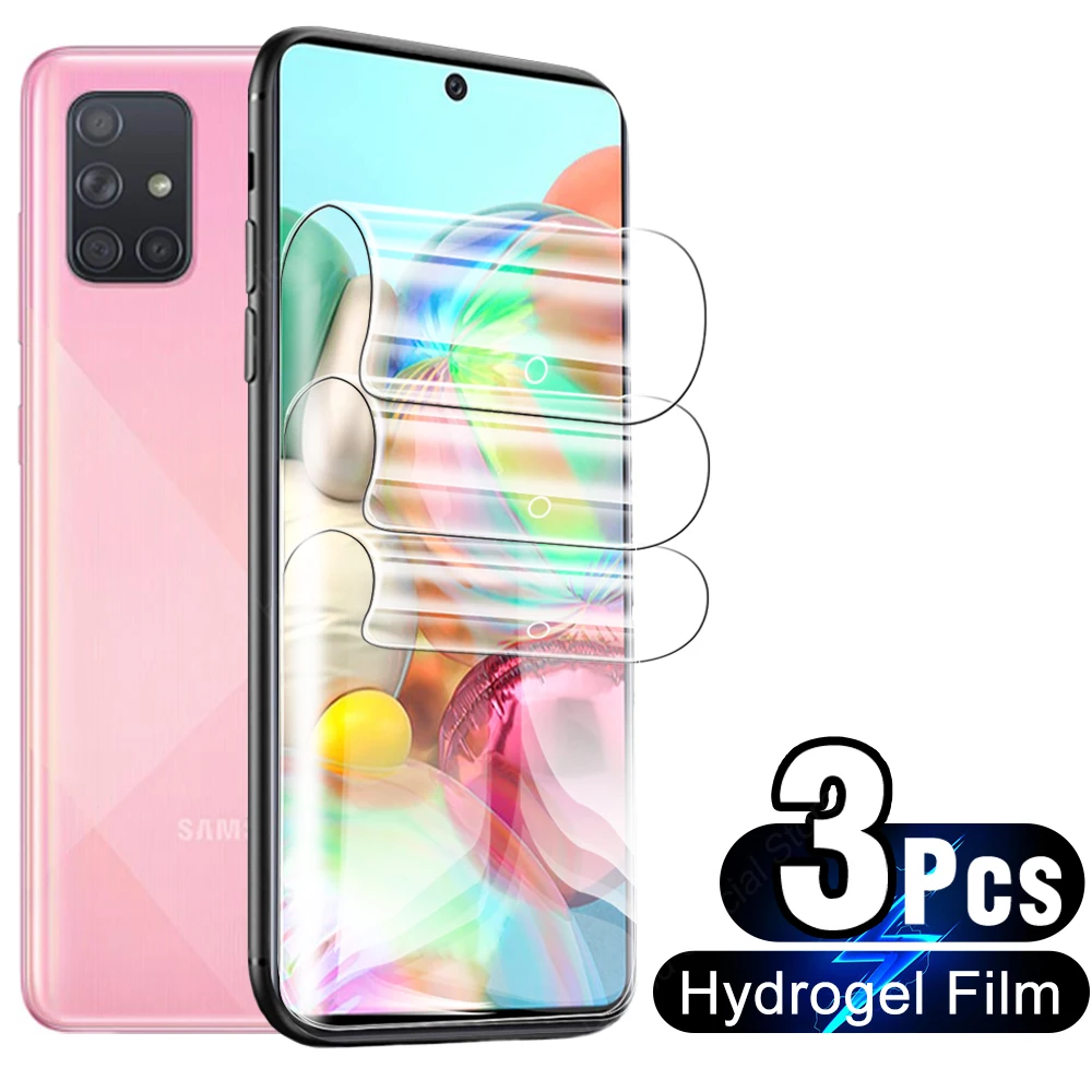 3 Pcs Full Glue Hydrogel Film Protective For Samsung Galaxy A71 Screen & Back Protector On A7 2018 A 7 1 71 Not Tempered Glass