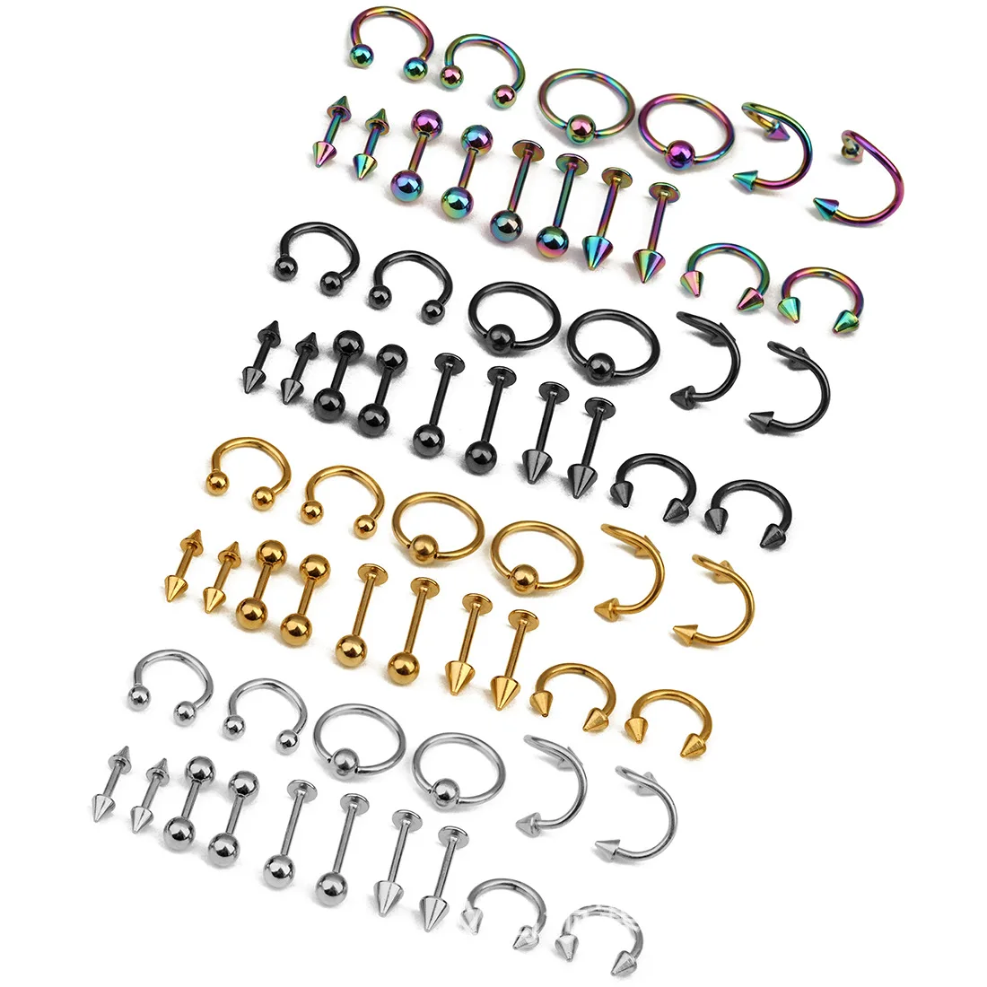 

16pc DIY Mixed Set Of Stainless Steel Ear Studs And Lip Studs Nose Stud Nose Ring Piercing Jewelry Fashion Jewelry