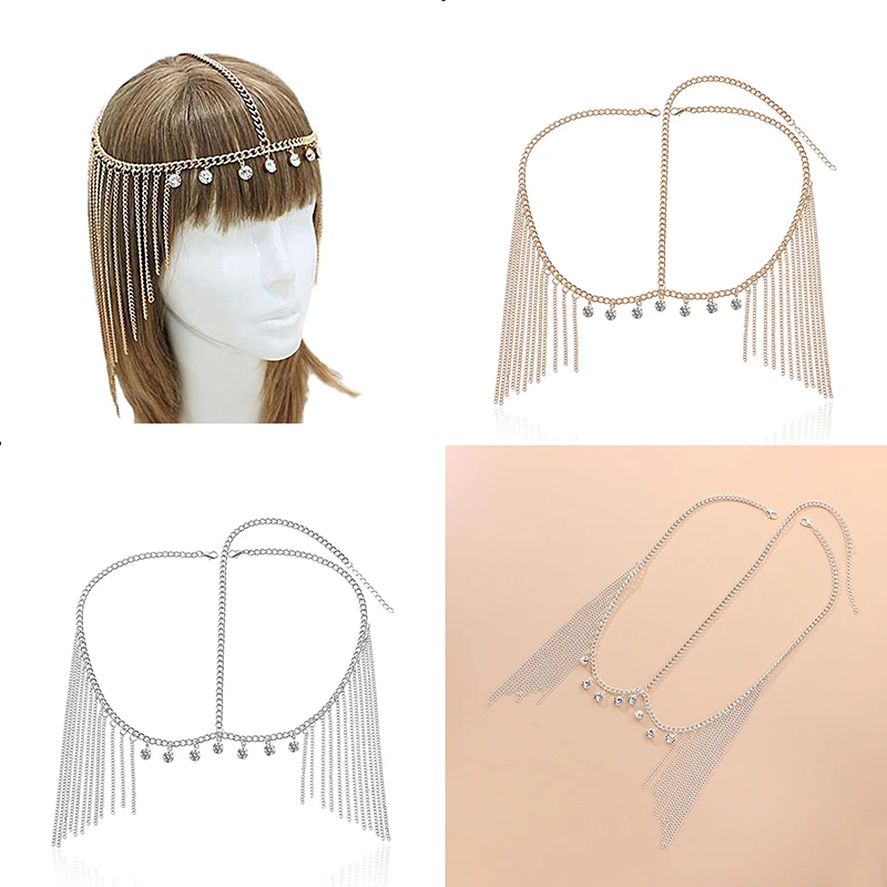 

Trendy Simple Tassel Headpiece Chain Bridal Forehead Hair Accessories Rhinestone Crystal Hair Head Chain Headband Jewelry Indian