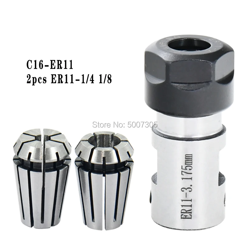 

1set C16 ER11 5mm 6mm 6.35mm 7mm 8mm 10mm Motor Shaft Collet Chuck Extension Rod Spindle Collet Lathe Tools+2pcs collet 1/4 1/8