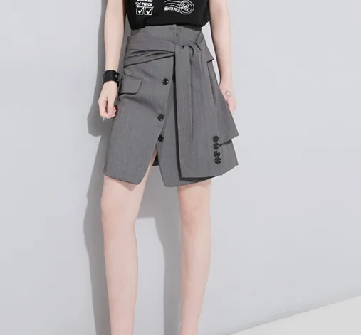 grey skirt Cakucool/повседневный костюм с высокой талией, брюки с поясом, офисные женские брюки, модные серые, черные дизайнерские Капри по щиколотку, Femme - Цвет: grey skirt