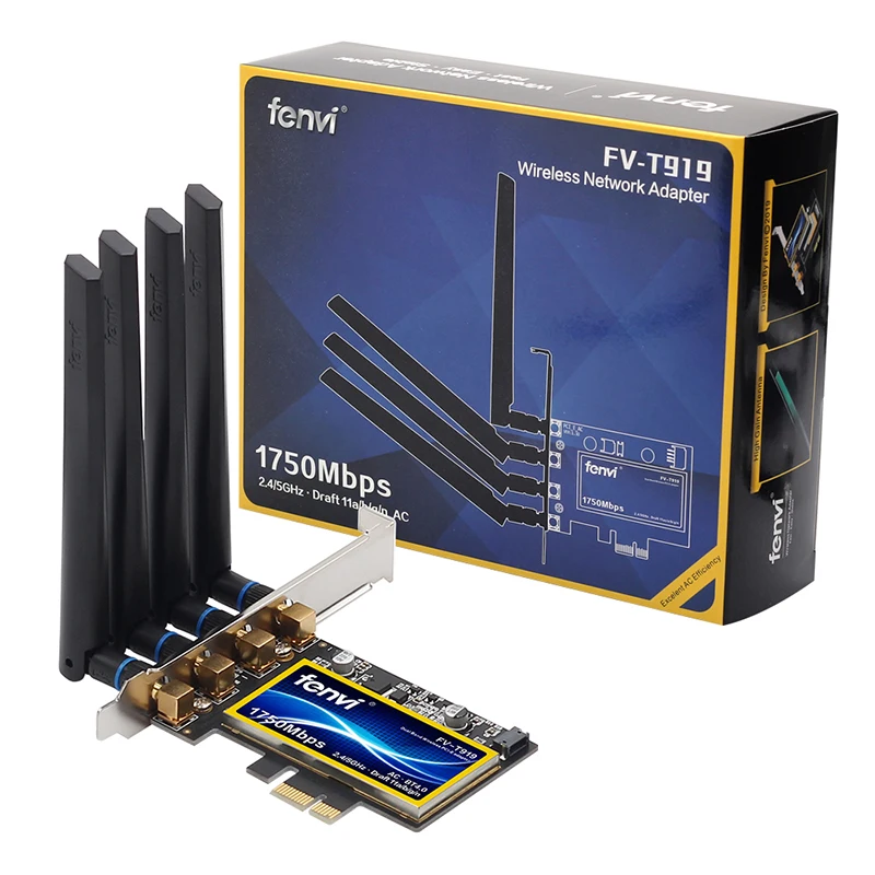 

1750Mbps Fenvi T919 PCIe WiFi Card Adapter BCM94360CD For MacOS Hackintosh Bluetooth 4.0 802.11ac 2.4G/5GHz Dual Band Desktop PC