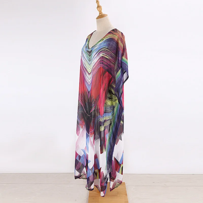 Женское пляжное шифоновое платье кафтан большого размера с накидкой на бикини