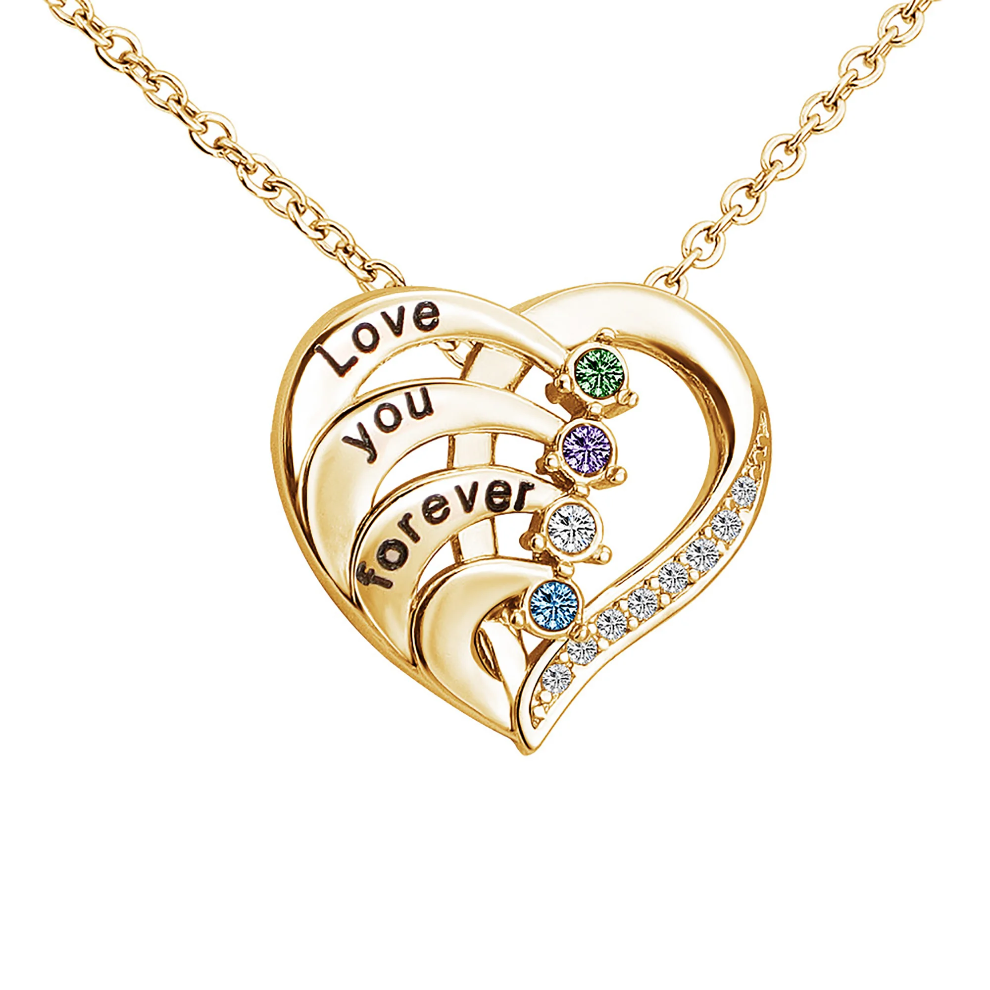 

Personalize Custom 4 Names Birthstone Necklace Classic Heart Shape Crystal Pendant Engraved Name Family Anniversary Jewelry Gift