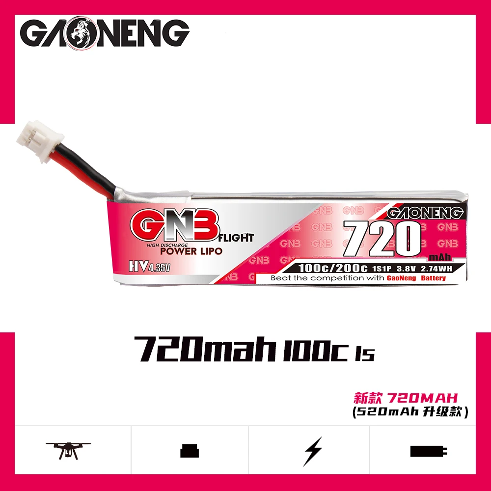 Gaoneng GNB 3,8 V 720mAh 100C 1S аккумуляторная LiPo батарея для FPV Racing RC Drone Quadcopter PH2.0 Plug аксессуары запасные части