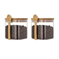 2pcs sealed jar with spoon storage tank condiment coffee beans tank kitchen supplies sugar storage bottle